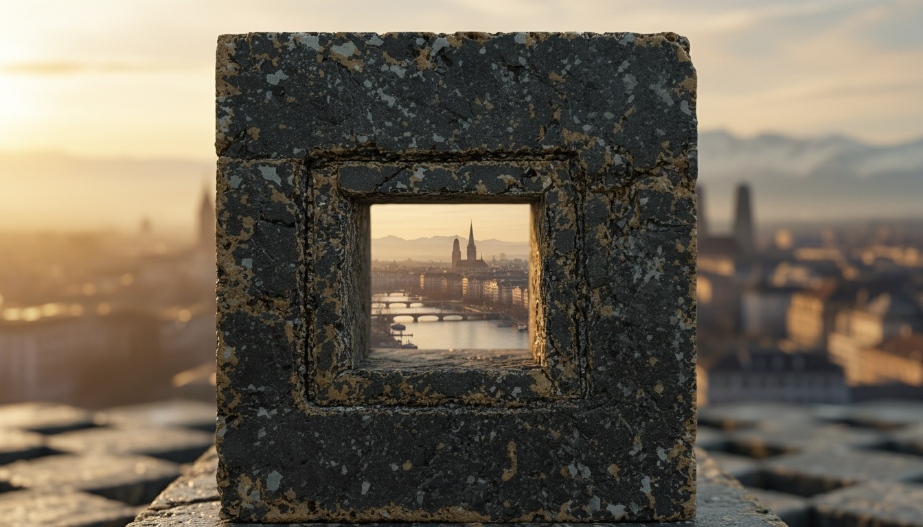 A stone frame in a mountain landscape
